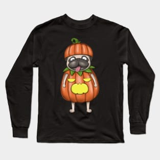 Funny Pug In Pumpkin Costume Long Sleeve T-Shirt